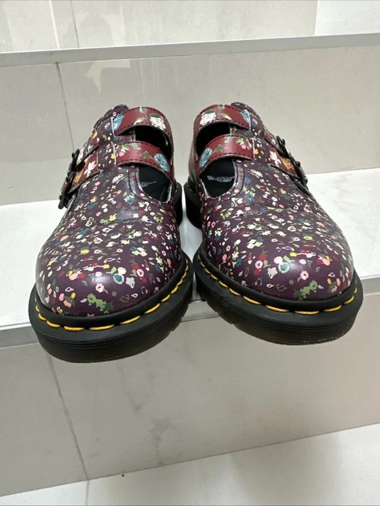 Dr Martens Floral Burgundy Mary Jane Shoes with Double Buckle womens sz 9 rare - Picture 12 of 16